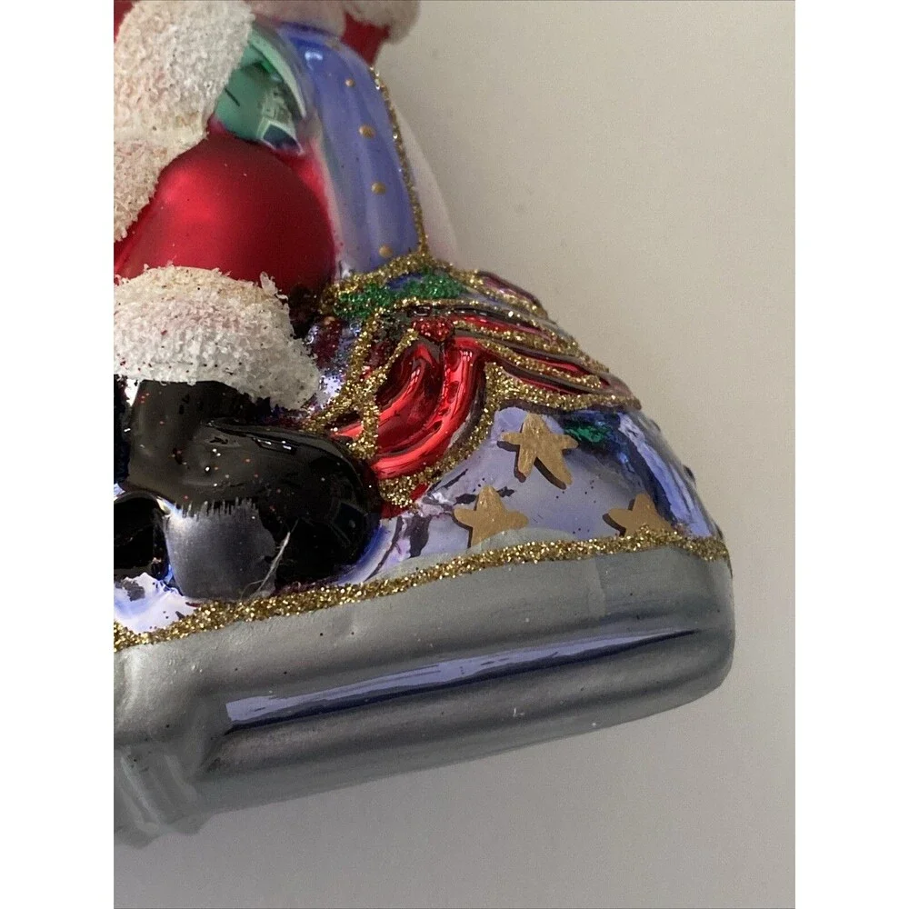 KREBS Lauscha Glas Santa On Snowmobile With Cat Christmas Ornament Original Box